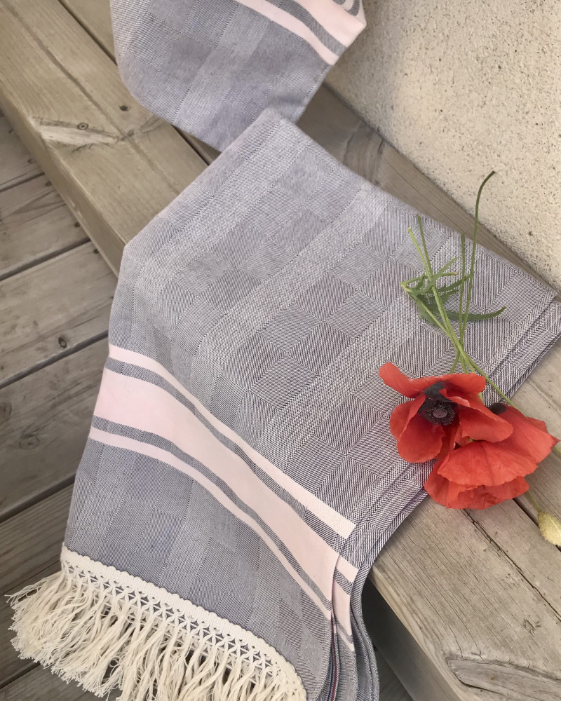 AUBERGINE ET ROSE POUDRE fouta xxl tissé et fabriqué en france - made  une france