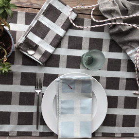 GRIS BLEU CIEL ICI NAPPE + SERVIETTE  fabriqué et tissé en France pur coton