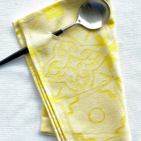CITRON  ici sur nappe CIMENT BLANCHE fabriqué et tissé en France pur coton