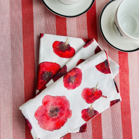 Blanquette fraise - 100% coton - ici avec serviette Coquelicot - tissé et fabriqué en France