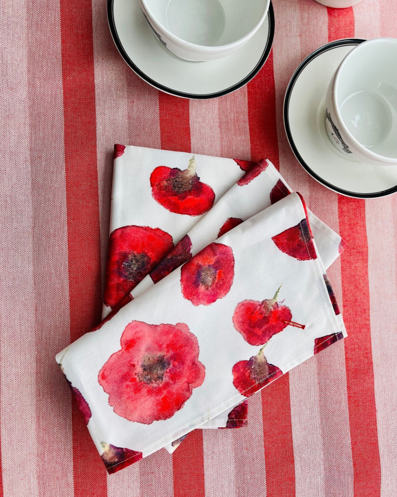Blanquette fraise - 100% coton - ici avec serviette Coquelicot - tissé et fabriqué en France Blanquette fraise - 100% coton - ici avec serviette Coquelicot - tissé et fabriqué en France