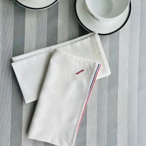 serviette Blanquette Blanc ici sur nappe Blanquette gris perle - made in France