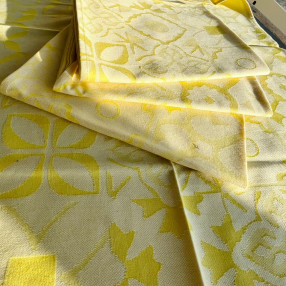 torchon motif Carreau Ciment coloris citron - jacquard tissé et confectionné en France - 100 % coton