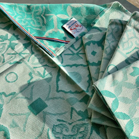 torchon motif Carreau Ciment coloris menthe - jacquard tissé et confectionné en France - 100 % coton