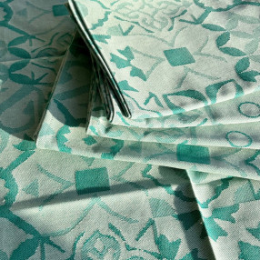 torchon motif Carreau Ciment coloris menthe - jacquard tissé et confectionné en France - 100 % coton