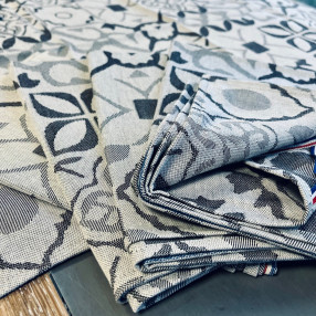 torchon motif Carreau Ciment coloris gris  - jacquard tissé et confectionné en France - 100 % coton