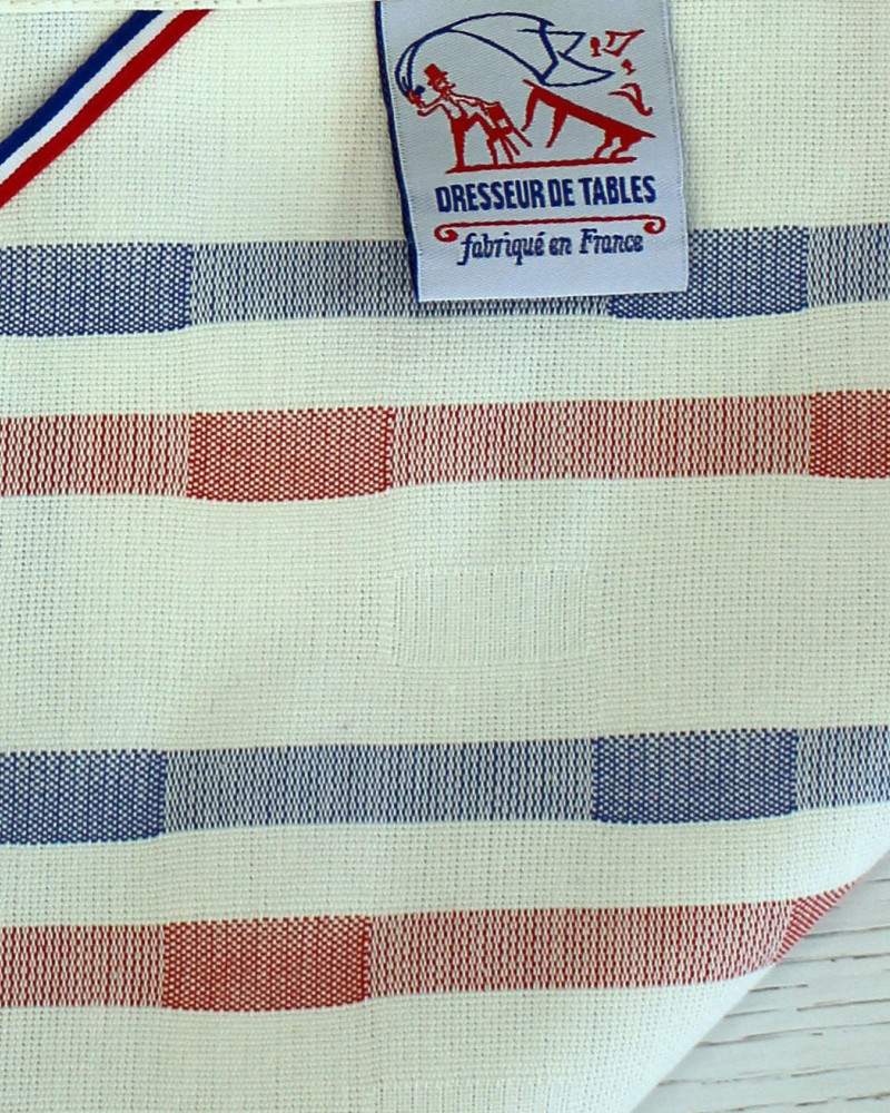 torchon  Mille-feuille 100 % coton - coloris bleu, blanc et rouge - fabriqué et tissé en France