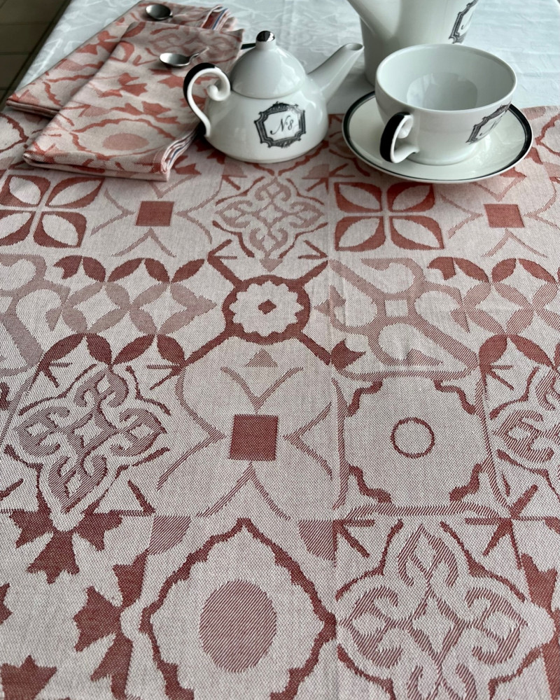 torchon motif Carreau Ciment coloris CUIVRE- jacquard tissé et confectionné en France - 100 % coton