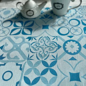 torchon motif Carreau Ciment coloris TURQUOISE - jacquard tissé et confectionné en France - 100 % coton