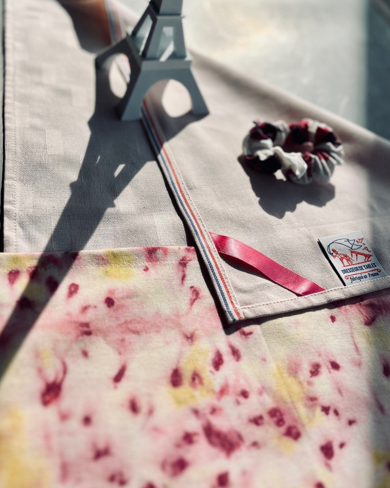 octobre rose - torchon mimosa et mille feuille rose - 100 % coton - made in France - octobre rose - torchon mimosa et mille feuille rose - 100 % coton - made in France -