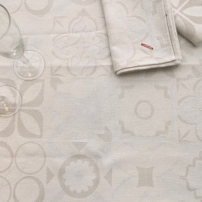Torchon motif Carreau Ciment coloris beige et blanc- jacquard tissé et confectionné en France - 100 % coton