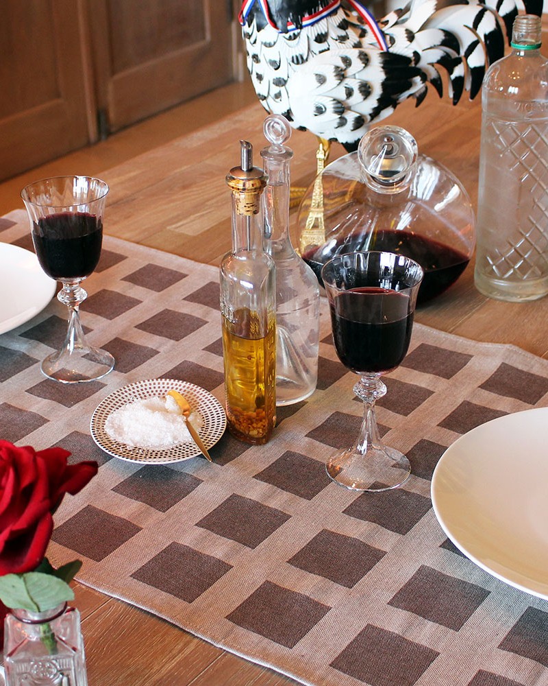 chemin de table raviole GRIS - fabriqué et tissé en France pur coton