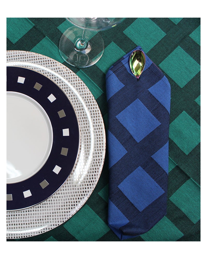 Bleu Dur-Noir / Vert Émeraude-Noir fabriqué et tissé en France pur coton Bleu Dur-Noir / Vert Émeraude-Noir fabriqué et tissé en France pur coton