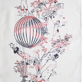 détail motif circus  fabriqué et tissé en France pur coton