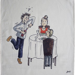 détail Léo le sommelier  fabriqué et tissé en France pur coton
